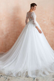Ball Gown White Lace Long Sleeve Wedding Dress