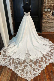 White Lace Sweetheart Backless A-Line Wedding Dress