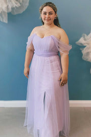 Lavender Chiffon Off-the-Shoulder A-Line Bridesmaid Dress