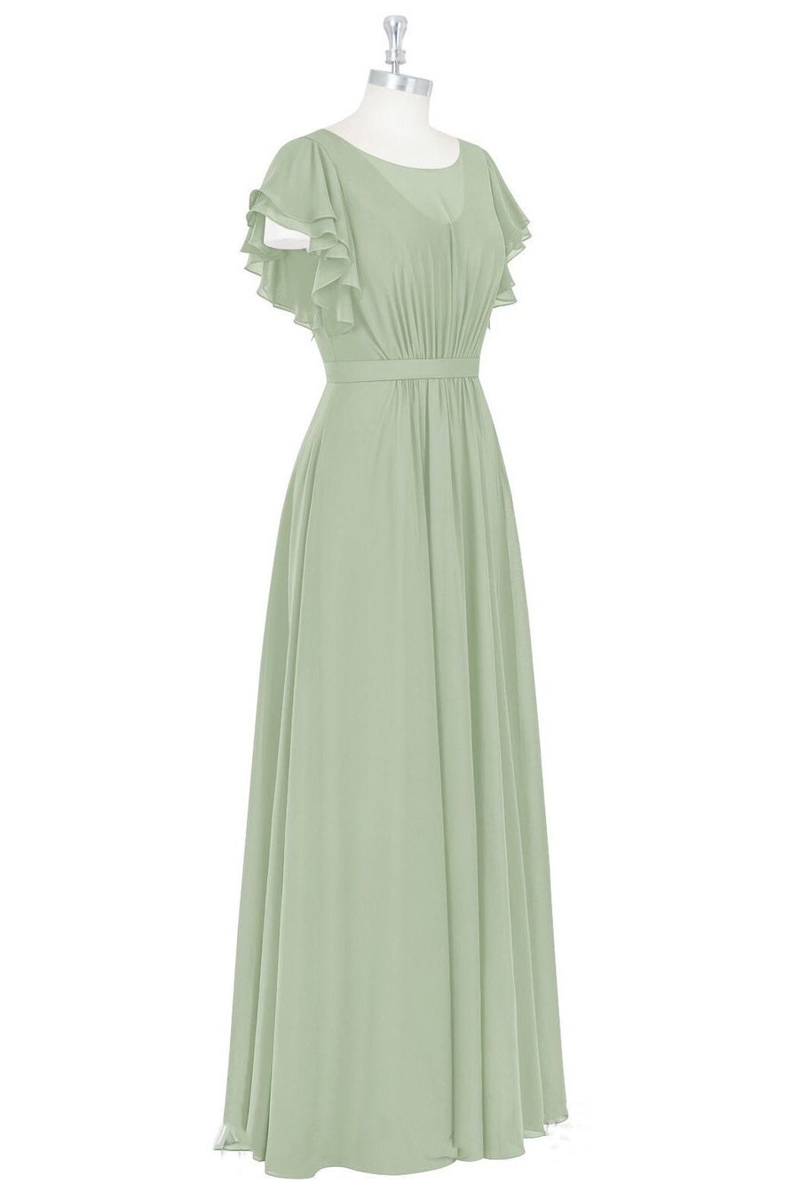 Sage Green Crew Neck Ruffles A-Line Long Bridesmaid Dress Modsele Sage Green Crew Neck Ruffles A-Line Long Bridesmaid Dress Modsele