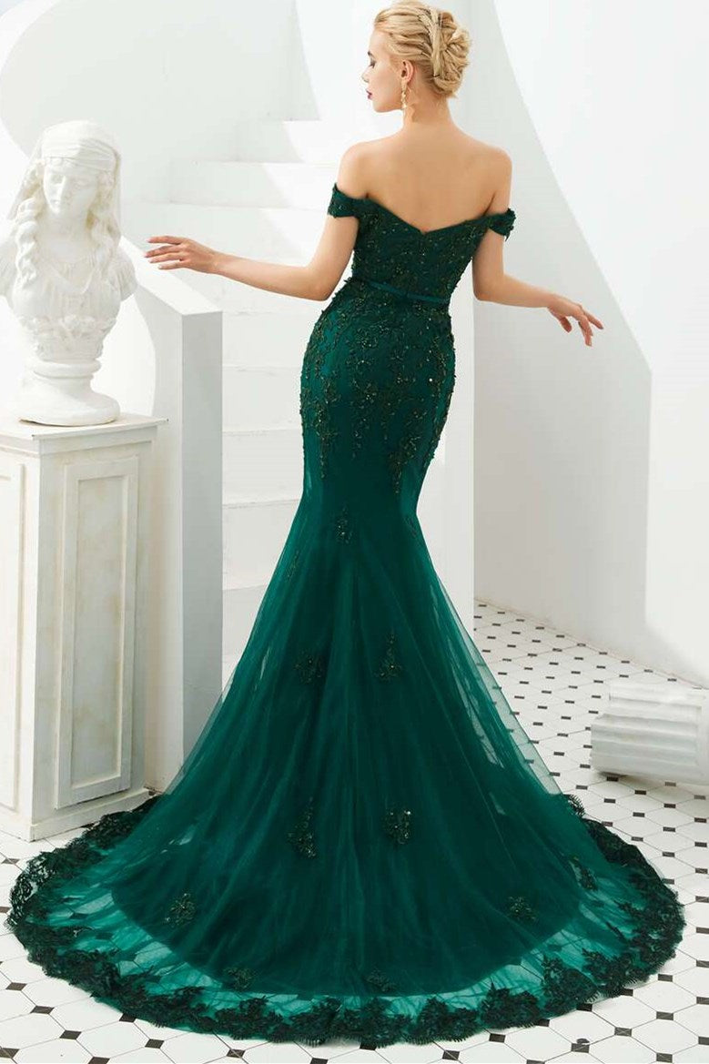 Hunter Green Off-the-Shoulder Appliques Trumpet Long Formal Dress Modsele Hunter Green Off-the-Shoulder Appliques Trumpet Long Formal Dress Modsele