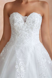 White Lace Strapless A-Line Wedding Dress