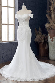 White Lace Off-the-Shoulder Mermaid Wedding Dress