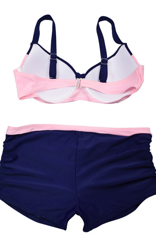 Contrasting Color Drawstring Swimsuit