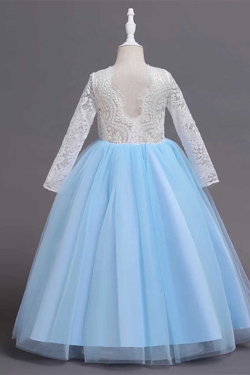 White and Pink Lace Long Sleeve A-Line Flower Girl Dress Modsele White and Pink Lace Long Sleeve A-Line Flower Girl Dress Modsele