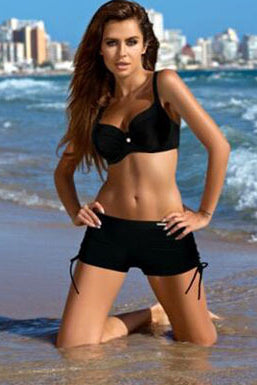 Contrasting Color Drawstring Swimsuit
