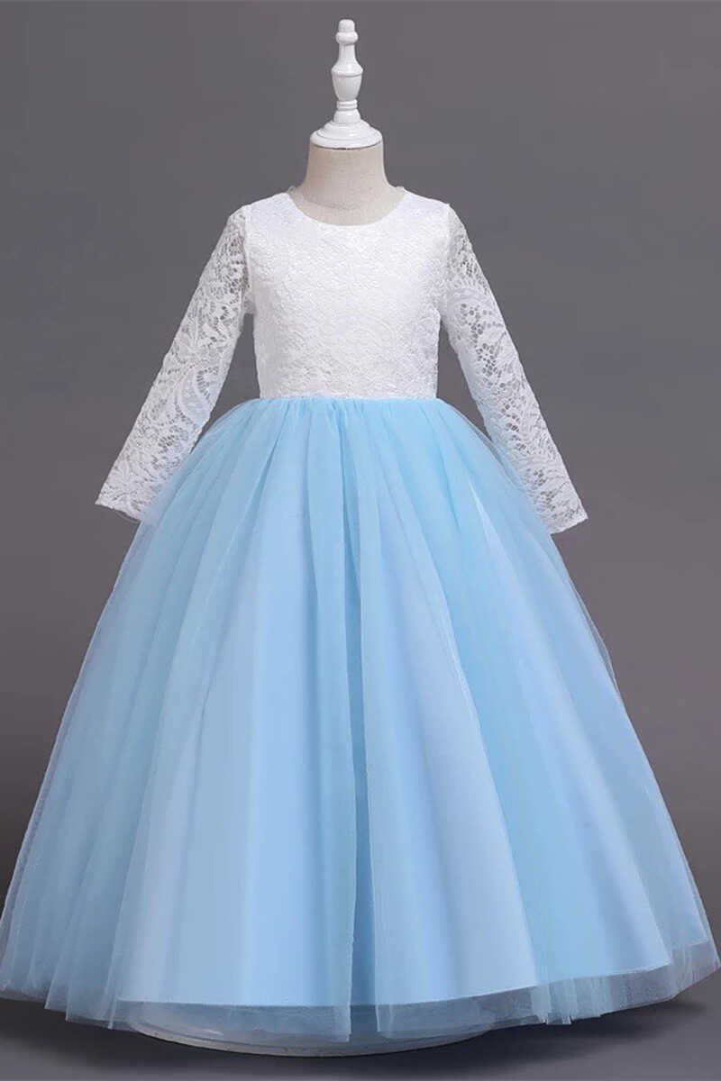 White and Pink Lace Long Sleeve A-Line Flower Girl Dress Modsele White and Pink Lace Long Sleeve A-Line Flower Girl Dress Modsele