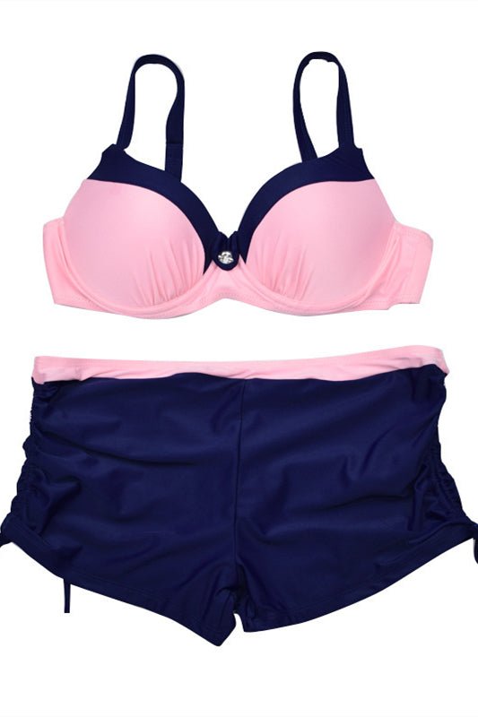 Contrasting Color Drawstring Swimsuit