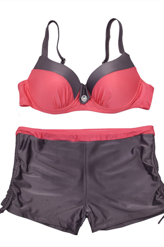 Contrasting Color Drawstring Swimsuit