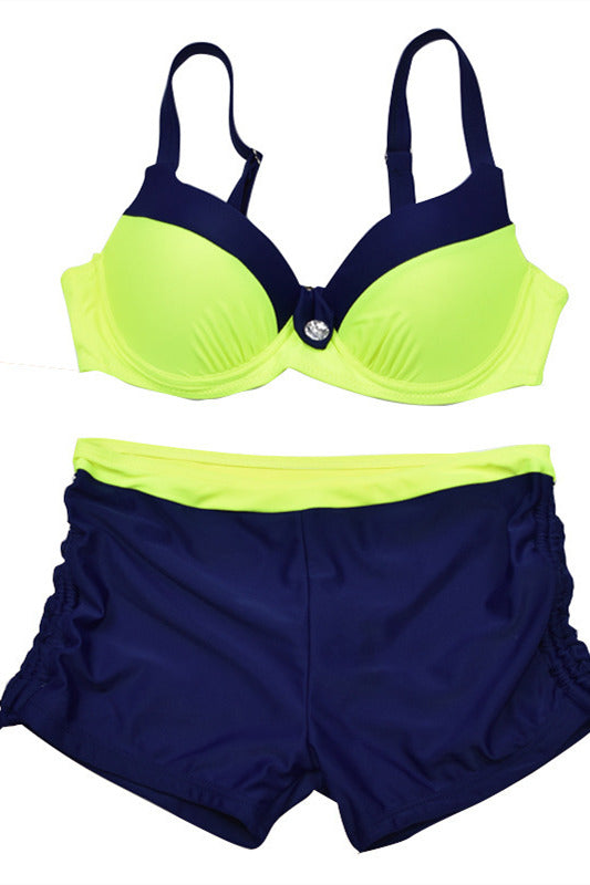 Contrasting Color Drawstring Swimsuit