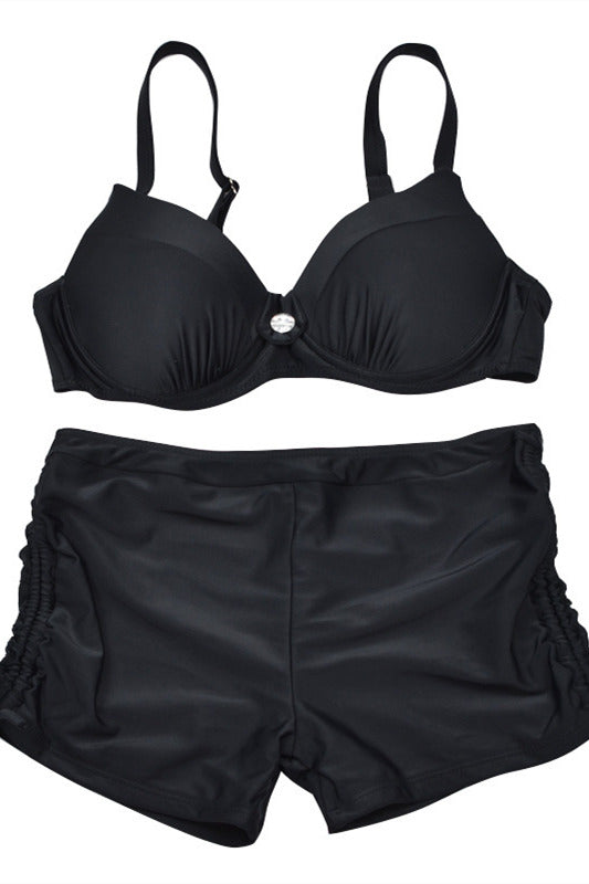 Contrasting Color Drawstring Swimsuit