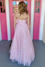 Sparkle Pink Tying Straps A-line Prom Dress