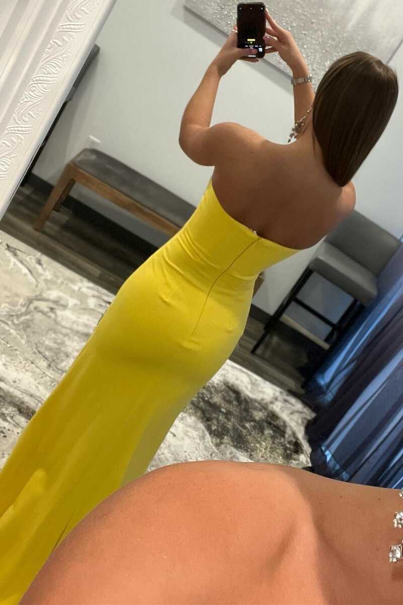 Yellow Strapless Long Formal Dress with Slit