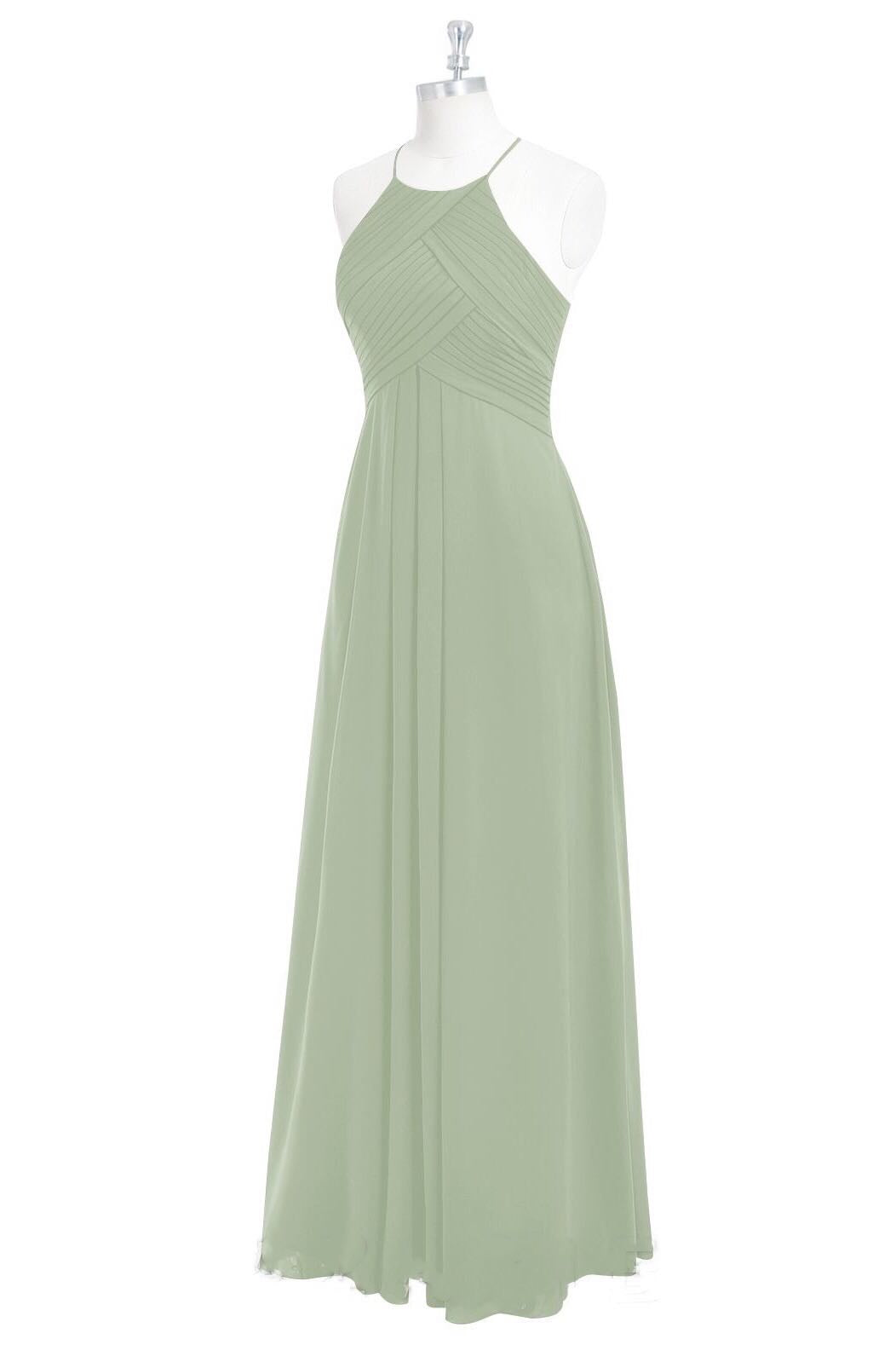 Sage Green Halter A-Line Long Bridesmaid Dress