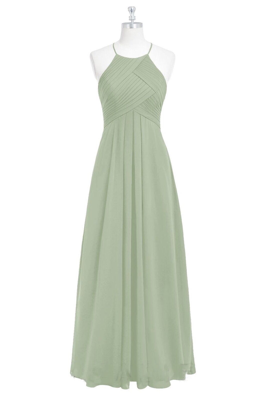Sage Green Halter A-Line Long Bridesmaid Dress