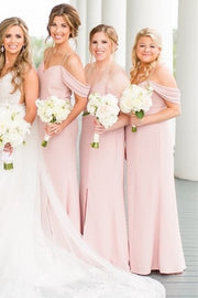 Blush Pink Off-the-Shoulder Sweetheart Bridesmaid Dress
