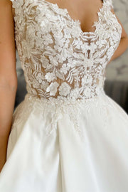 White Lace Satin Off-the Shoulder Backless Bridal Gown