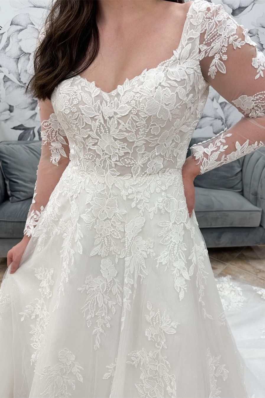 long sleeve queen anne neckline wedding dress Queen Anne Neckline Wedding Dresses