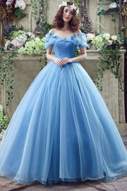 Princess Blue Off-the-shoulder Butterfly Tulle Ball Gown