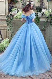 Princess Blue Off-the-shoulder Butterfly Tulle Ball Gown