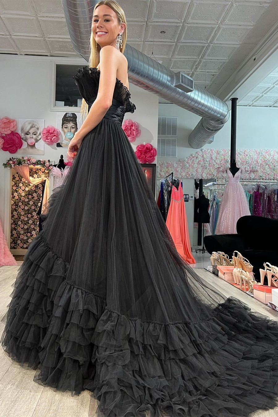 White Organza Strapless Belted A-Line Tiered Prom Dress with Ruffles Modsele White Organza Strapless Belted A-Line Tiered Prom Dress with Ruffles Modsele