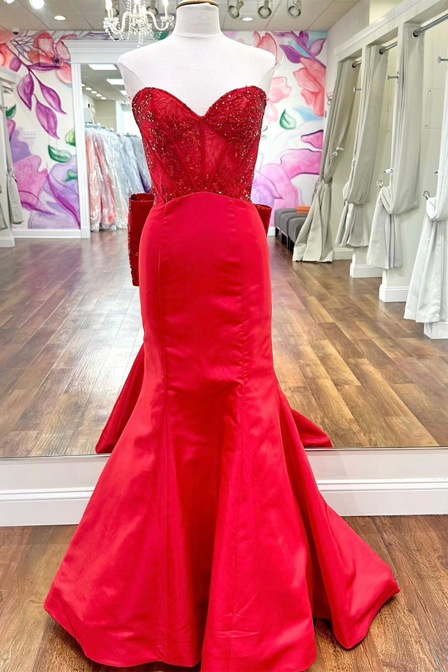 Red Sequin-Embroidery Sweetheart Bow-Back Trumpet Prom Gown Modsele Red Sequin-Embroidery Sweetheart Bow-Back Trumpet Prom Gown Modsele