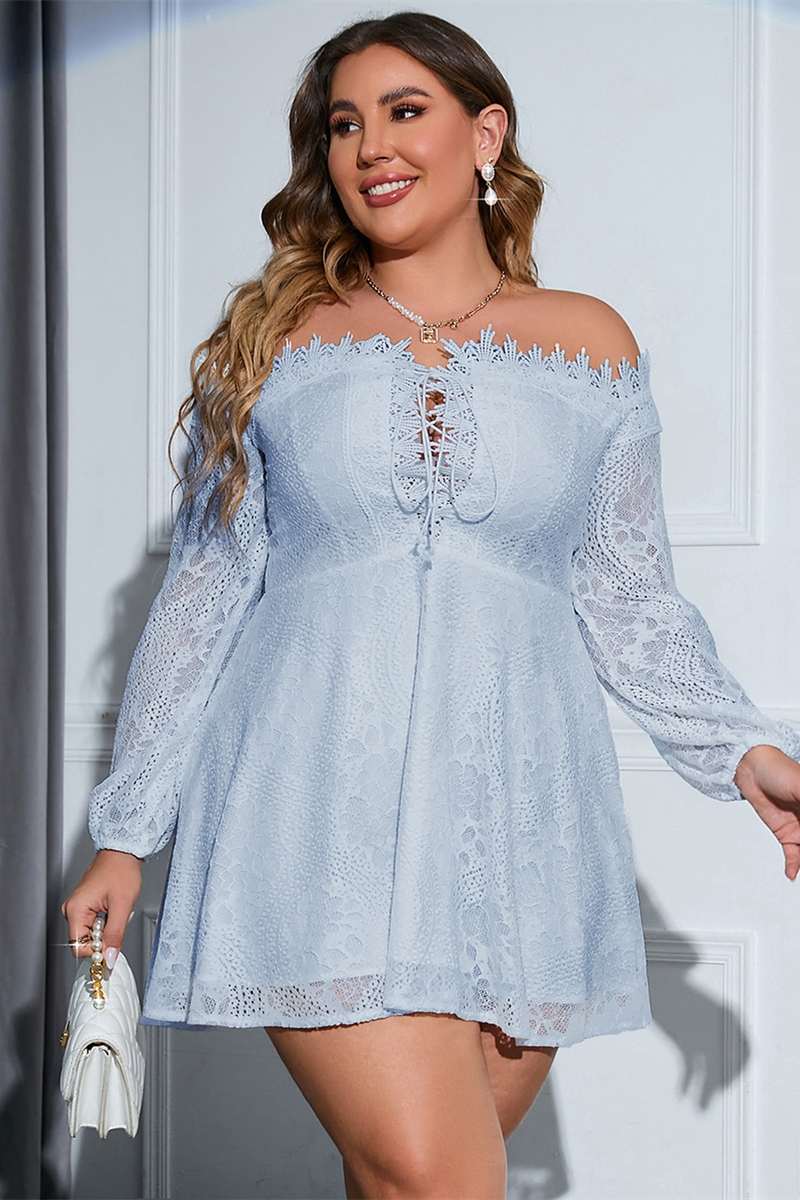Plus Size Off-White Lace Off-the-Shoulder Long Sleeve Party Dress Modsele Plus Size Off-White Lace Off-the-Shoulder Long Sleeve Party Dress Modsele