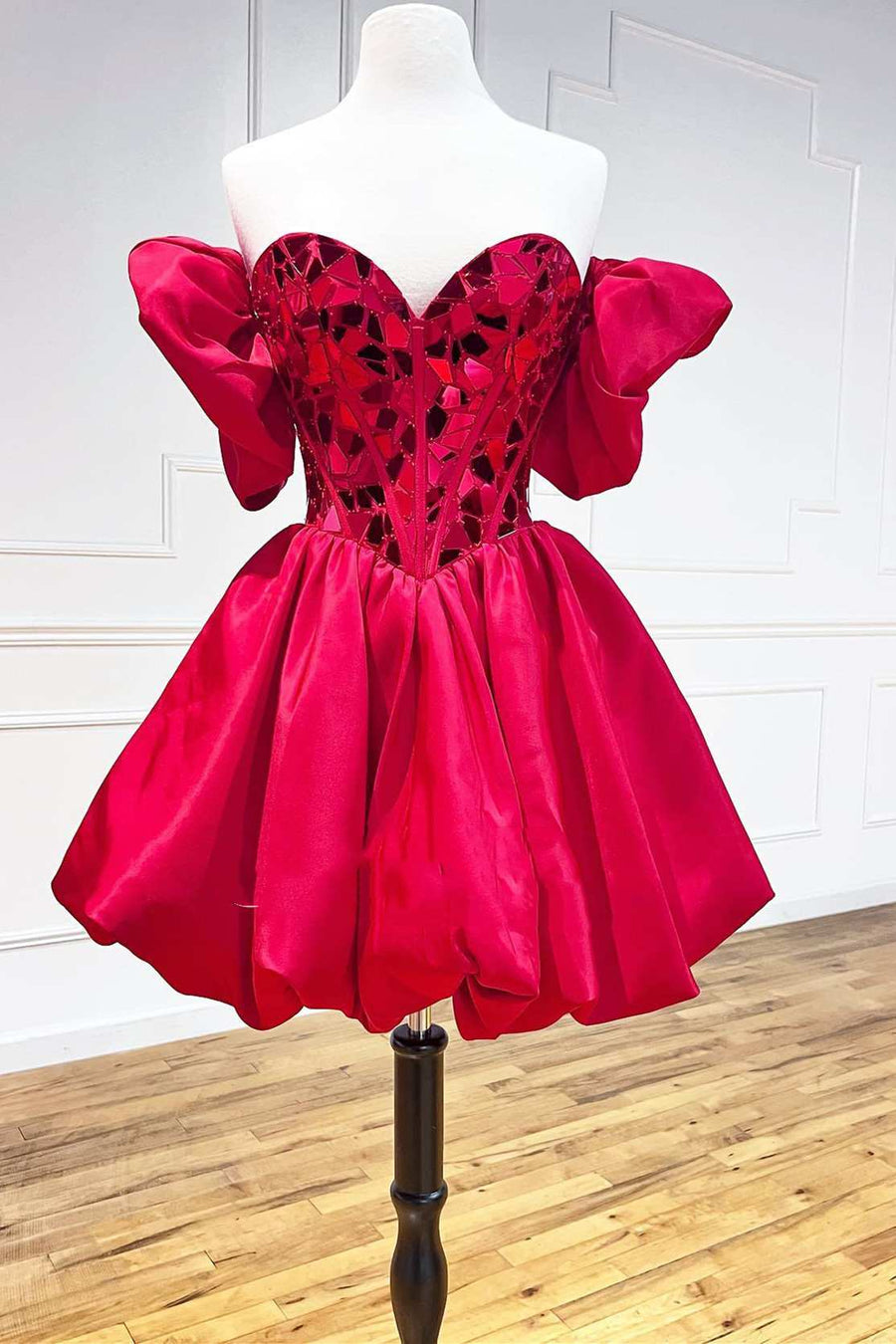 Red Cut Glass Mirror Strapless A-Line Homecoming Dress Modsele Red Cut Glass Mirror Strapless A-Line Homecoming Dress Modsele