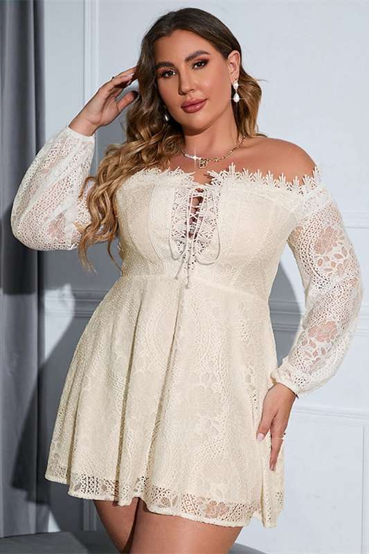 Size Off-White Lace Off-the-Shoulder Long Sleeve Modsele