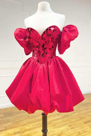 Red Cut Glass Mirror Strapless A-Line Homecoming Dress