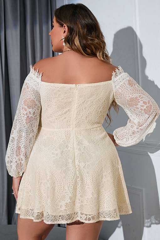 Plus Size Off-White Lace Off-the-Shoulder Long Sleeve Party Dress Modsele Plus Size Off-White Lace Off-the-Shoulder Long Sleeve Party Dress Modsele