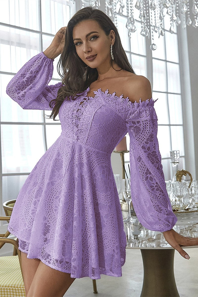 Off-White Lace Off-the-Shoulder Long Sleeve A-Line Party Dress – Modsele off-white-lace-off-the-shoulder-long-sleeve-a-line-party-dress-modsele