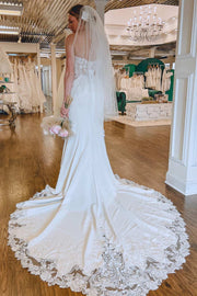 White Lace Strapless Mermaid Long Wedding Dress