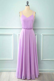 Light Purple Chiffon Straps Bridesmaid Dress