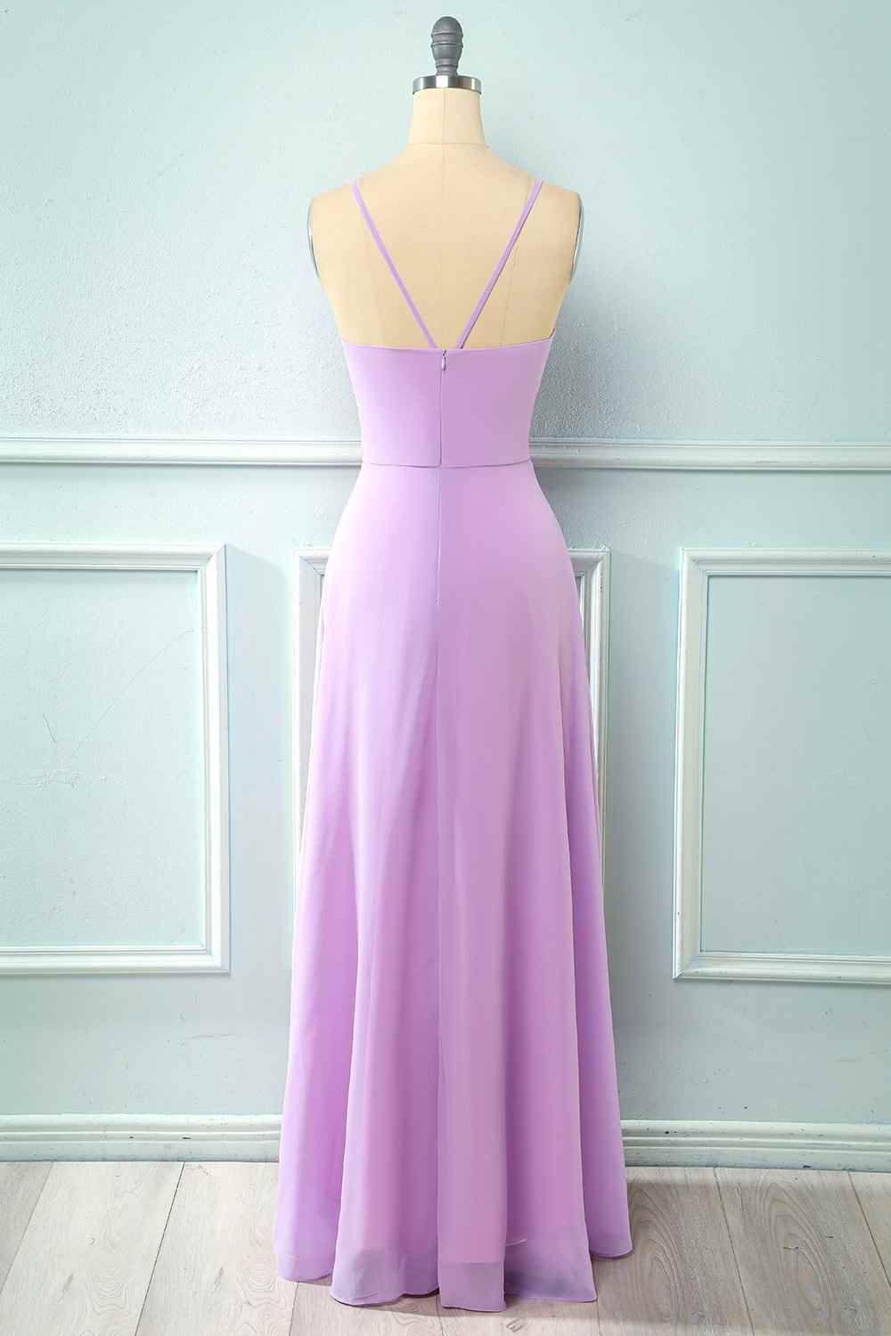 Light Purple Chiffon Straps Bridesmaid Dress