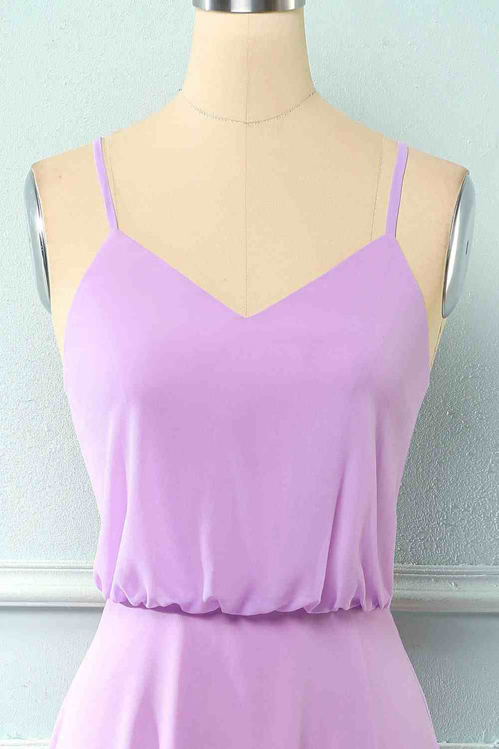 Light Purple Chiffon Straps Bridesmaid Dress