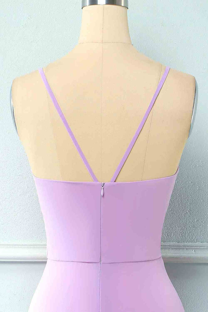 Light Purple Chiffon Straps Bridesmaid Dress