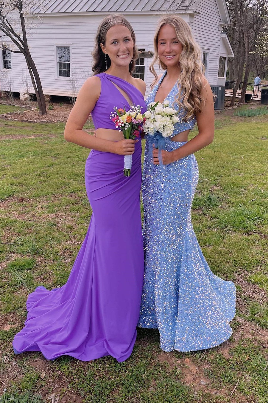 One-Shoulder Royal Blue Keyhole Mermaid Long Prom Dress with Slit