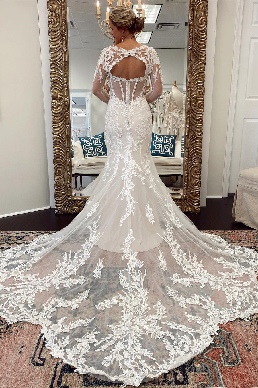 White Lace Cutout Long Sleeves Trumpet Bridal Gown Modsele White Lace Cutout Long Sleeves Trumpet Bridal Gown Modsele