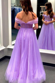 Lavender Off-the-Shoulder Bustier A-Line Prom Gown