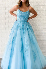 Princess Blue Appliques A-line Long Formal Dress