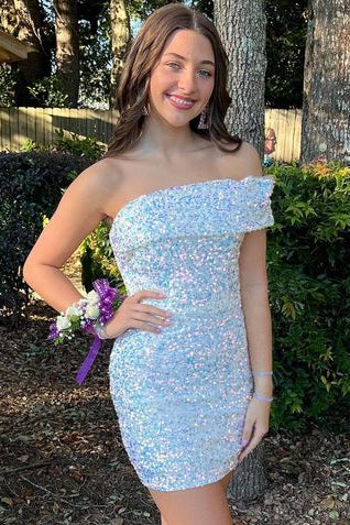 Wine Red Sequin One-Shoulder Short Homecoming Dress