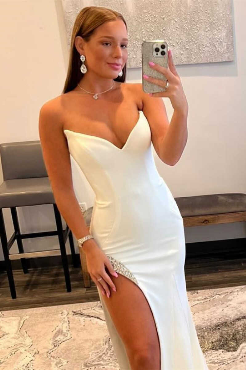 White Fitted Prom Dress