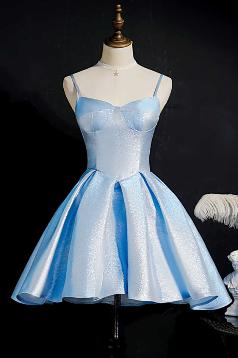 Glitter Blue Straps Lace-Up Short Party Dress