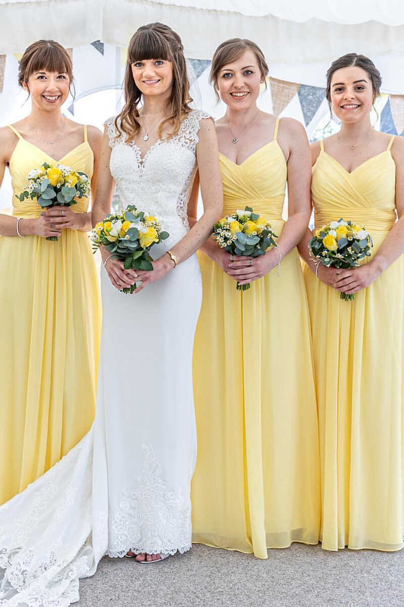 Yellow Chiffon Spaghetti Straps A-Line Long Bridesmaid Dress Modsele Yellow Chiffon Spaghetti Straps A-Line Long Bridesmaid Dress Modsele