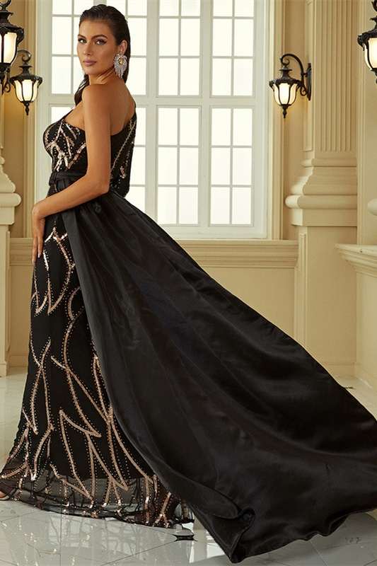 black formal dress with train Open Back Mermaid Black Satin Long Prom Dresses with Train, Mermaid Bl jbydress