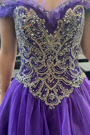 Princess Purple Beaded Off-the-Shoulder Ball Gown