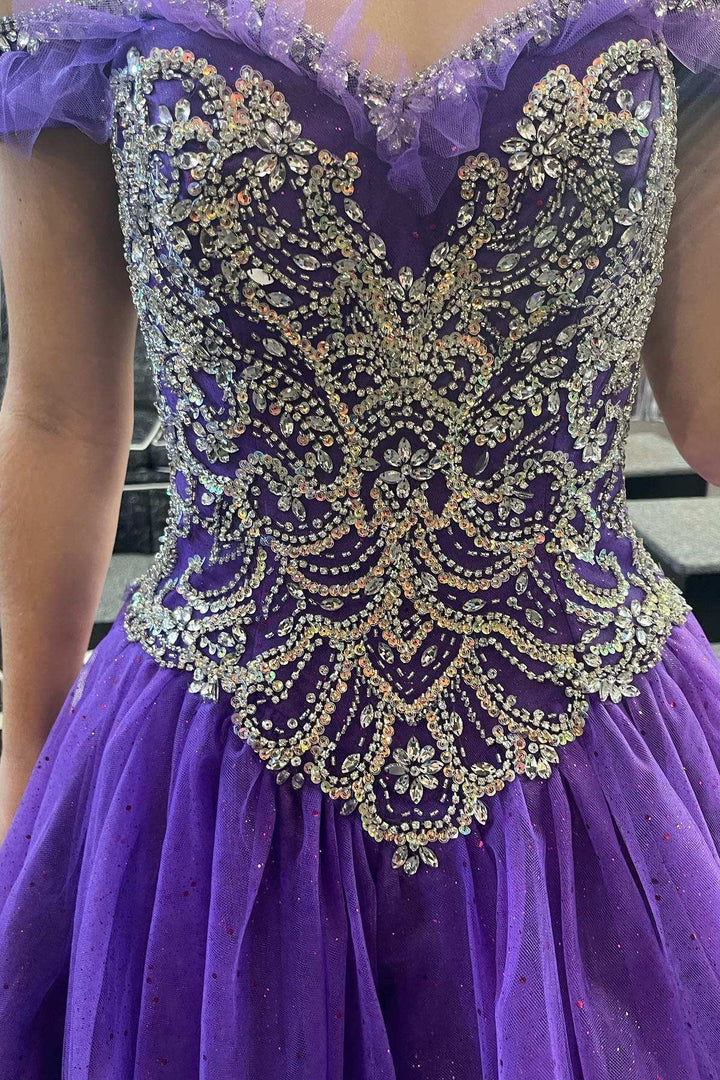 Princess Purple Beaded Off-the-Shoulder Ball Gown
