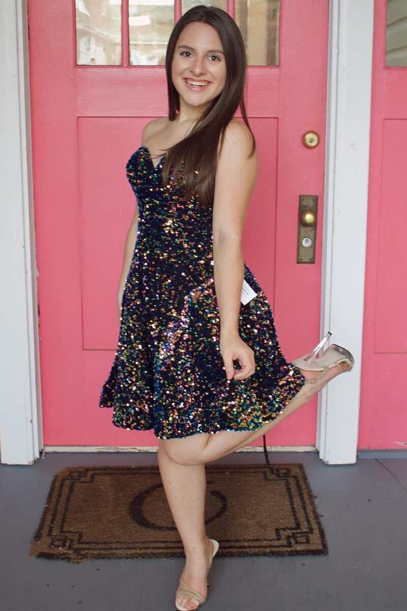 A-Line Black Multi Sequin Sweetheart Homecoming Dress