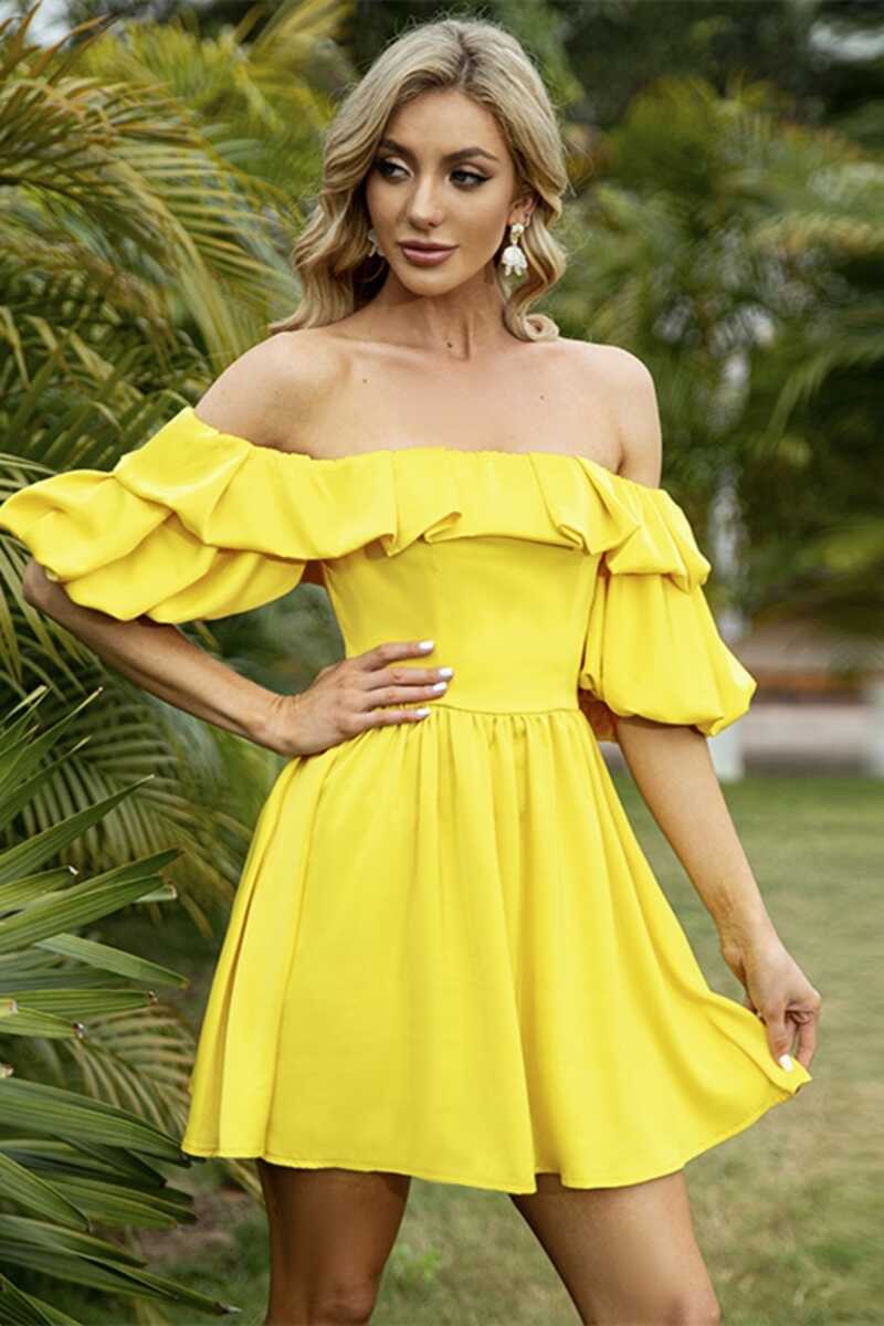 yellow short party dress Short Yellow Chiffon Ruffle Dress
